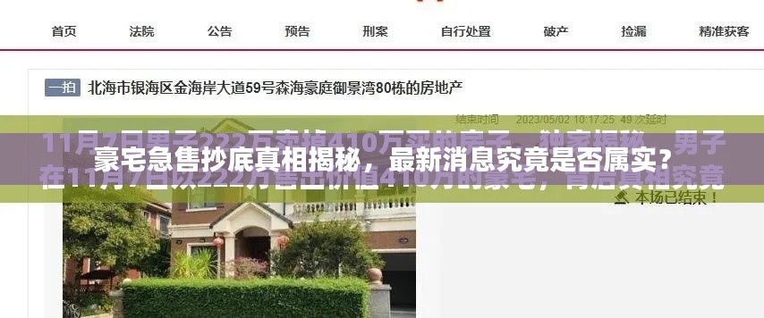 豪宅急售抄底真相揭秘，最新消息究竟是否屬實(shí)？