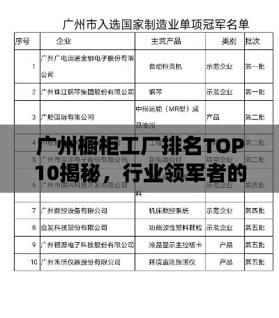 廣州櫥柜工廠排名TOP10揭秘，行業(yè)領軍者的魅力解讀